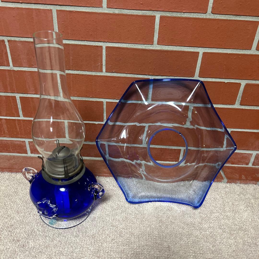 ⭐︎希少⭐︎北海道小樽　ヴィンテージ　北一硝子　青いガラス製　オイルランプ