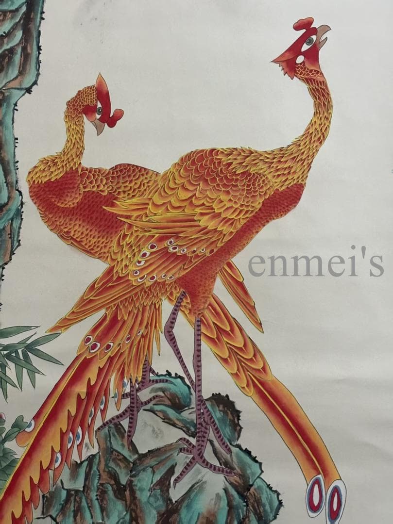 中国古美術 絹本手描き 張大千作款 鳳凰 水墨画 掛軸 四尺 古美味 中堂画