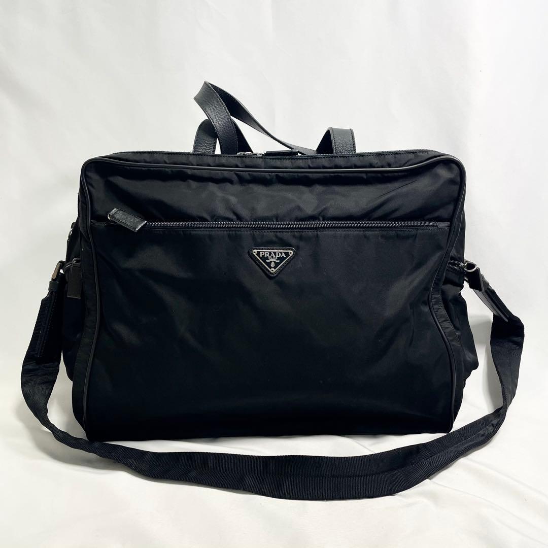 プラダ 2way ボストンバッグ 三角ロゴ ナイロン ブラック 大容量 多機能