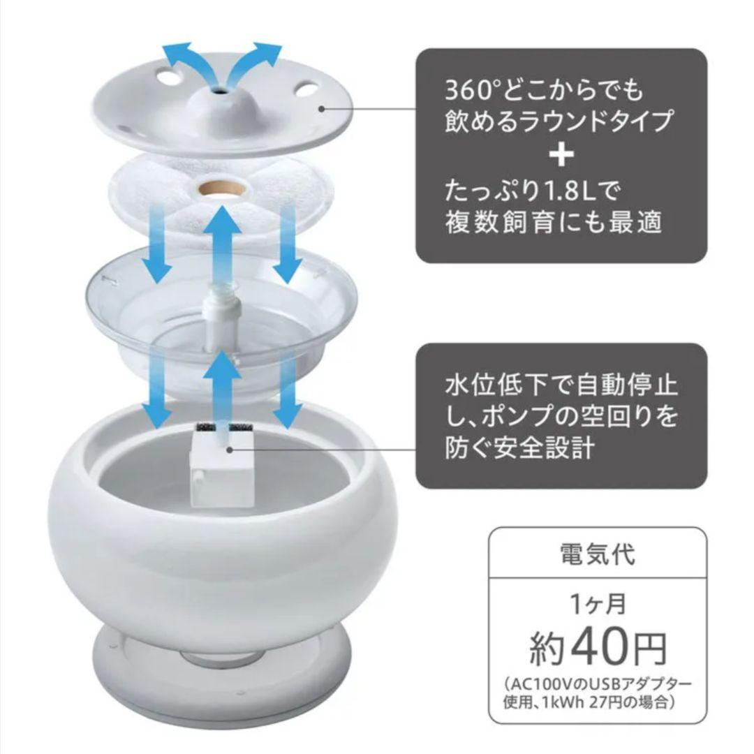 犬猫✨️自動給水器 GEX ピュアクリスタル セラモ ホワイト 1.8L