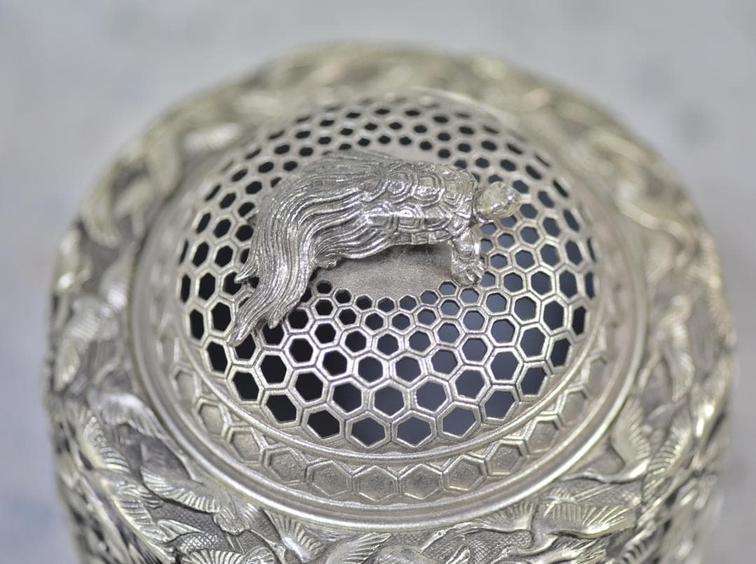 佐野宏采造（彫金作家）華鶴香炉　共箱　金属工芸