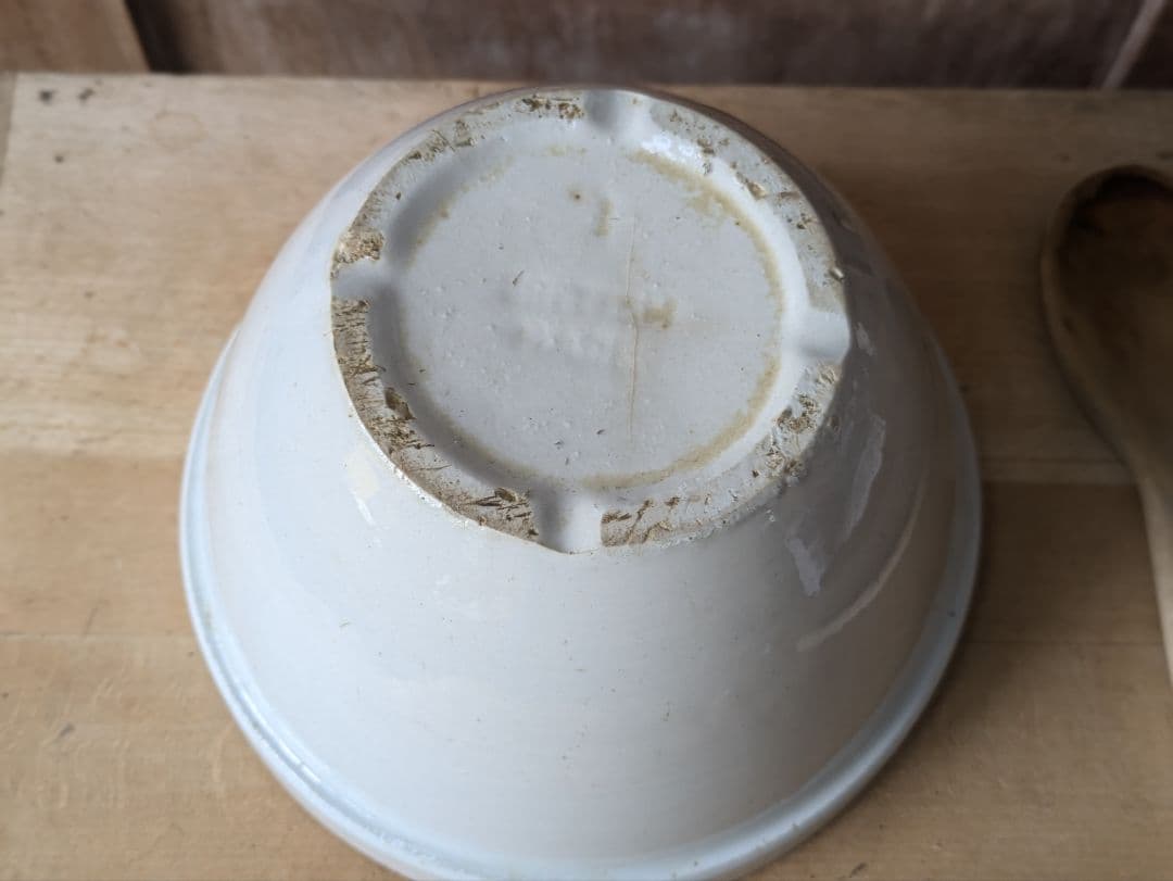 イギリス アンティーク 陶器製 ミキシングボウル 木製スプーン付き