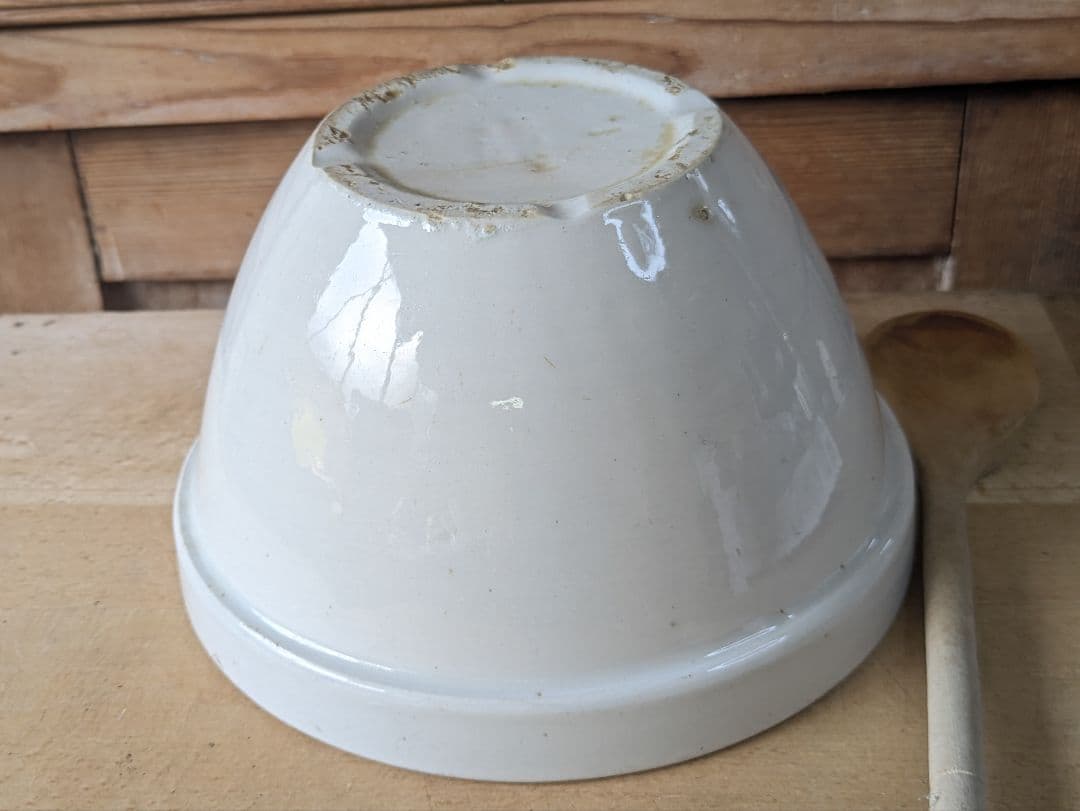 イギリス アンティーク 陶器製 ミキシングボウル 木製スプーン付き