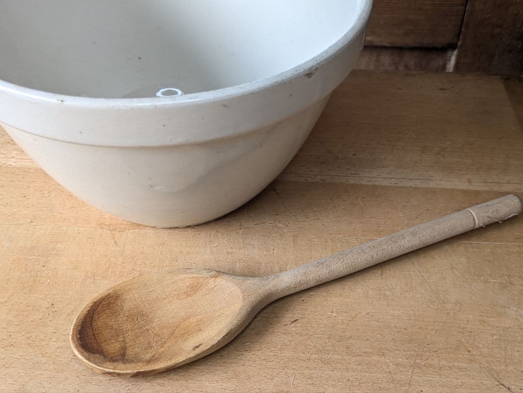 イギリス アンティーク 陶器製 ミキシングボウル 木製スプーン付き