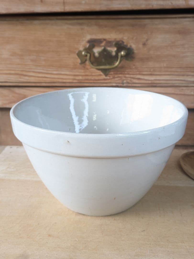 イギリス アンティーク 陶器製 ミキシングボウル 木製スプーン付き