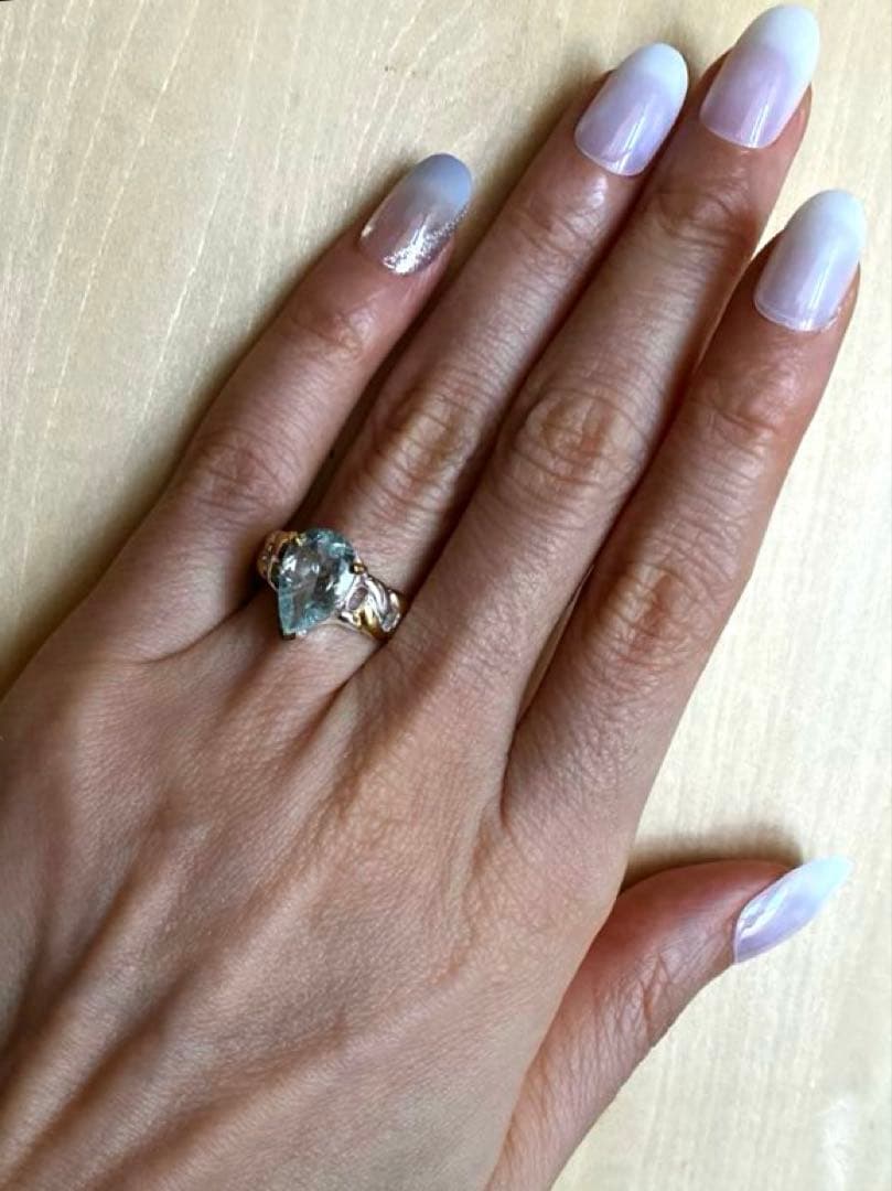 アクアマリン・ノットデザインリング・指輪シルバーK18金ゴールド匿名配送