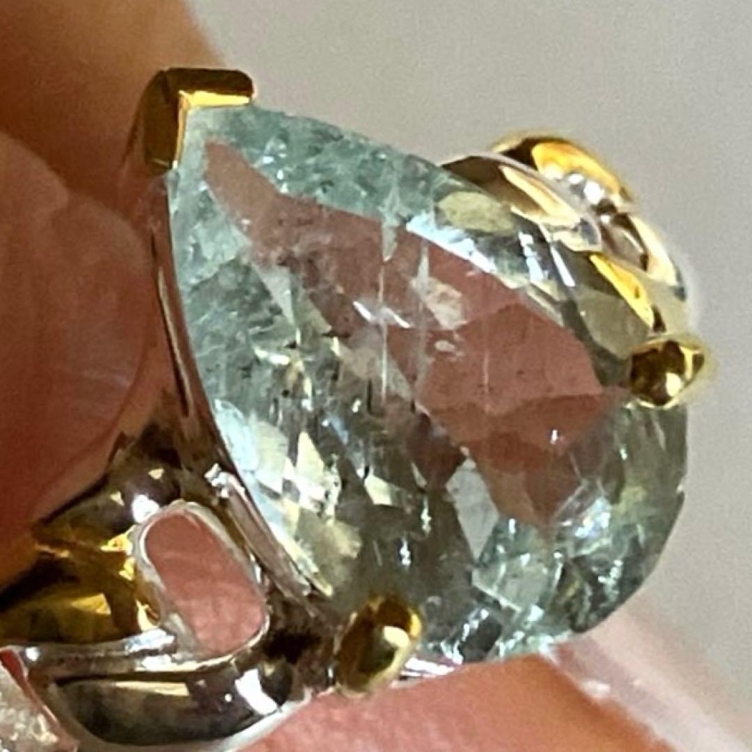 アクアマリン・ノットデザインリング・指輪シルバーK18金ゴールド匿名配送