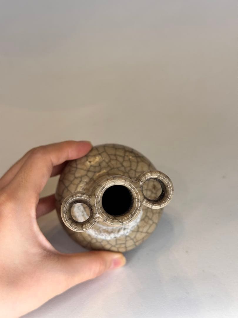 中国 宋代 哥窯 貫耳瓶 花瓶 開片釉 古陶磁 骨董品 時代物