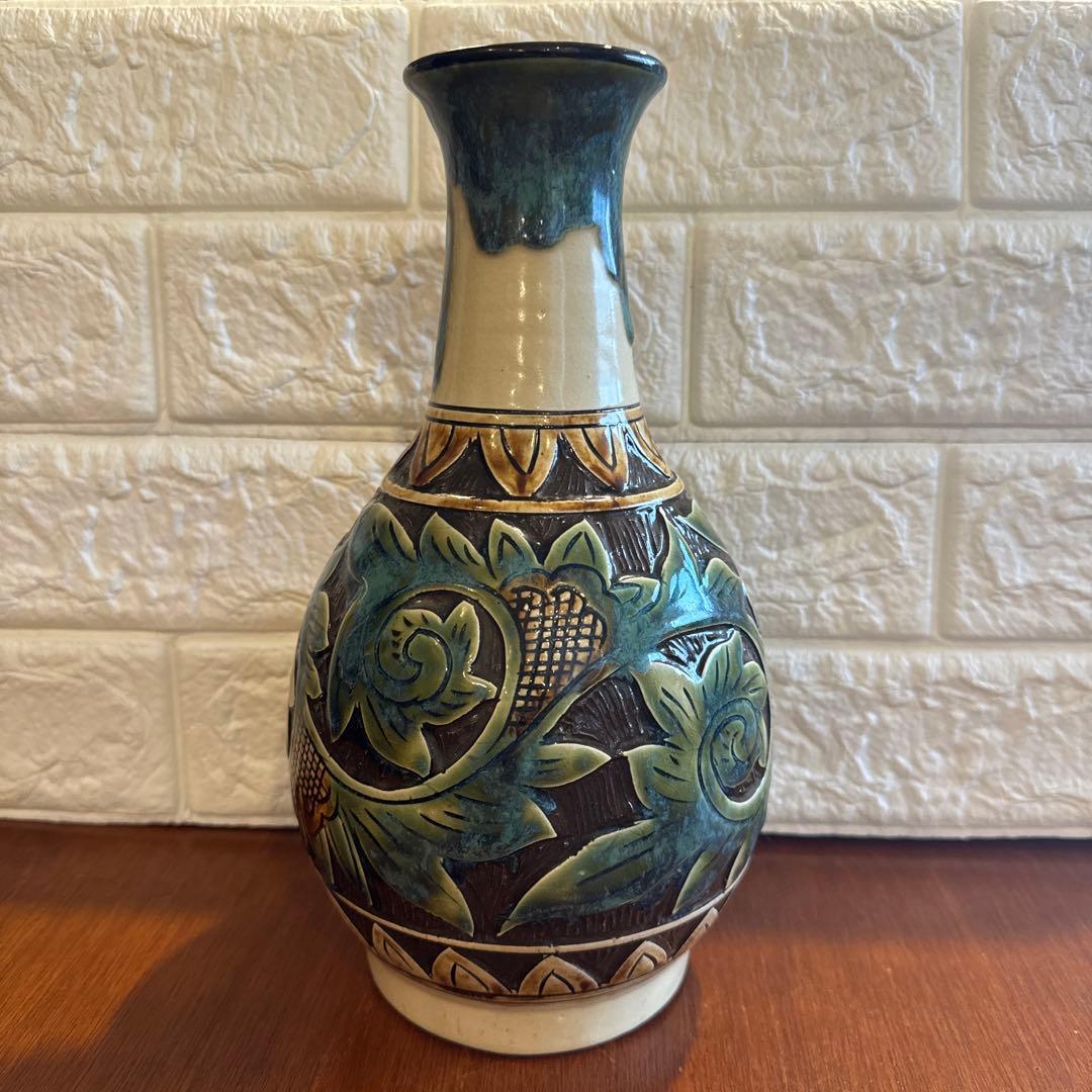 【壺屋焼】故.小橋川永弘緑釉唐草壺