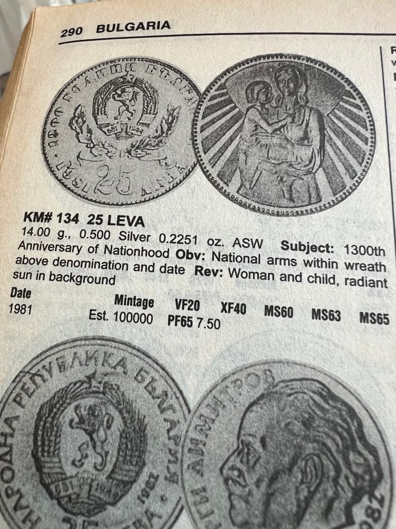 外国銀貨　ブルガリア25.50L銀貨　1981年