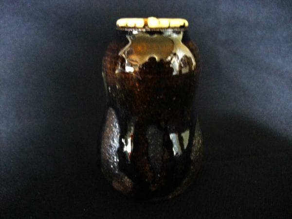 古い 茶入れ 瓢型 蓋 骨 飴釉 仕覆付 茶道具 時代物 骨董
