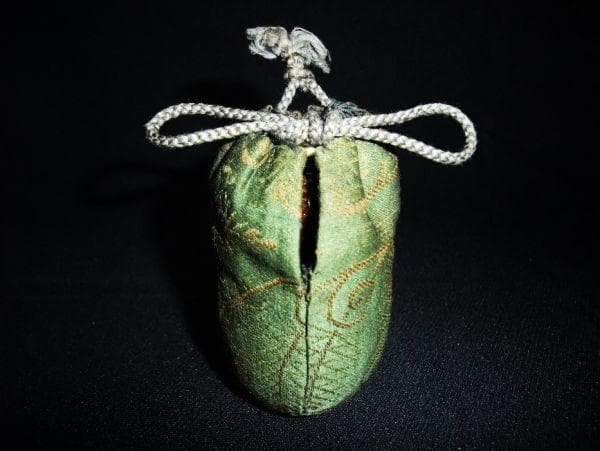 古い 茶入れ 瓢型 蓋 骨 飴釉 仕覆付 茶道具 時代物 骨董