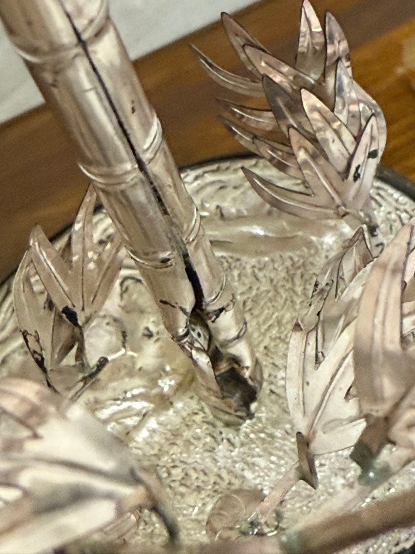 【光則作銀製竹】洋銀製純銀仕上げ 竹の置物 開運 純銀製　竹　光則作