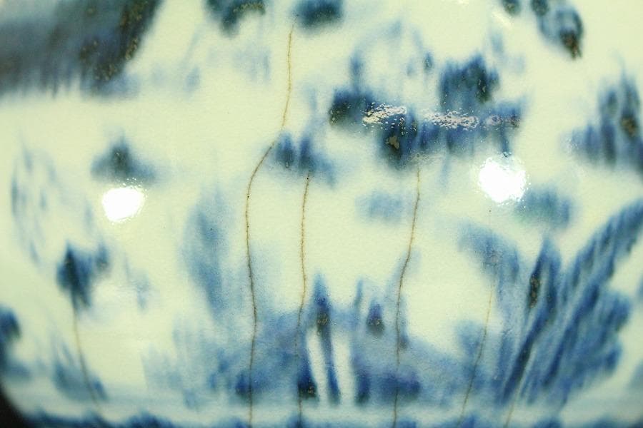 中国美術 青花 古染付 唐物 唐子紋 瓶 高22.5cm 永楽年製(LC516)