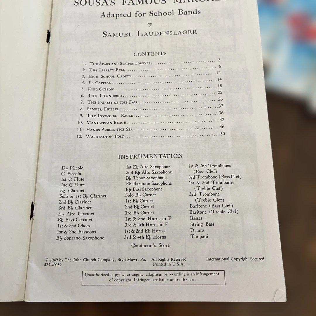 スーザ　名曲マーチ集　全12曲スコア、全パート譜付き