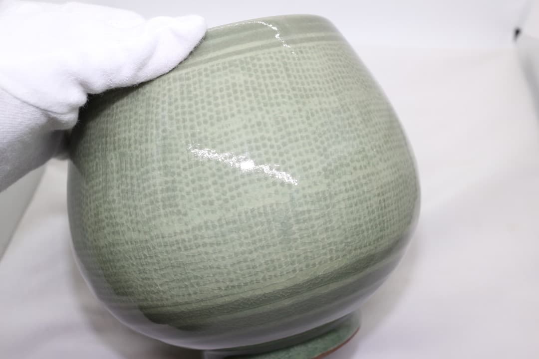 韓国人間文化財 柳海剛(柳根瀅) 高麗青磁 水指 茶道具 共箱