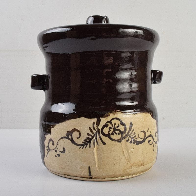 北大路魯山人作　黒織部　花草文　水指　銘清風　清水公照極め箱　M　R9402H