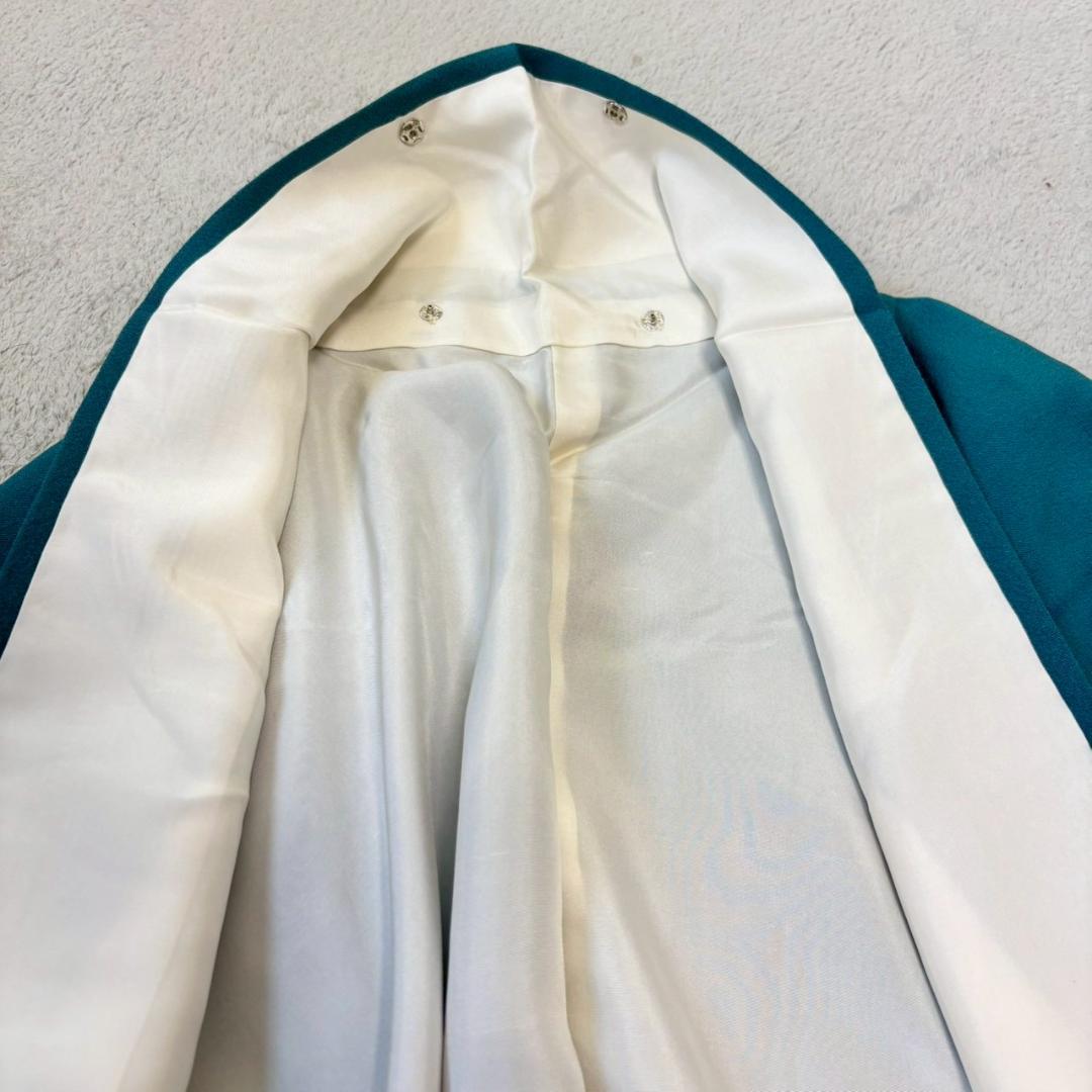 人気色 色無地 納戸色 一つ紋 正絹 広襟 袷 裄64 IS1062☆