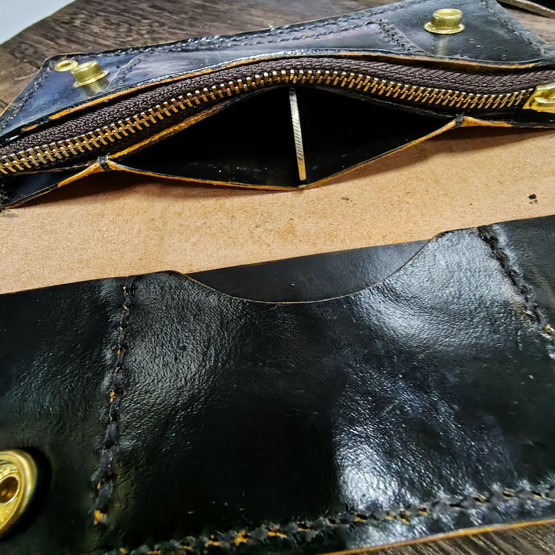 トラッカーウォレット ロング 手染め 黒