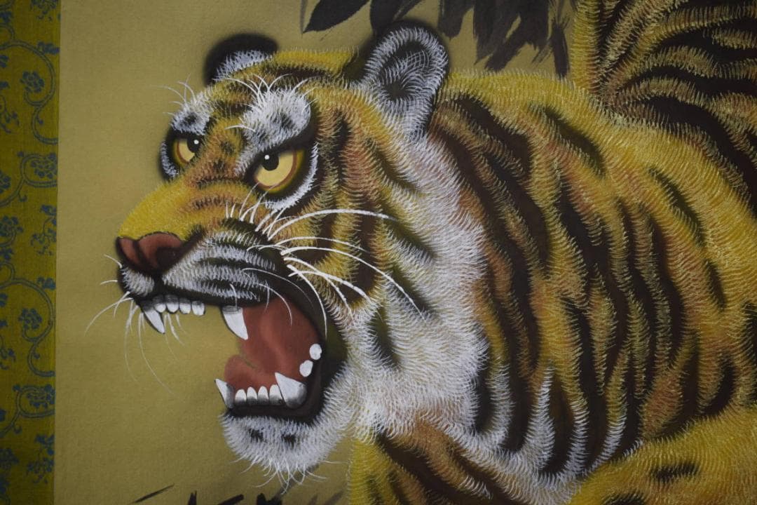 真作/観嵐/月下猛虎図/猛虎/中国画/布袋屋掛軸HJ-727