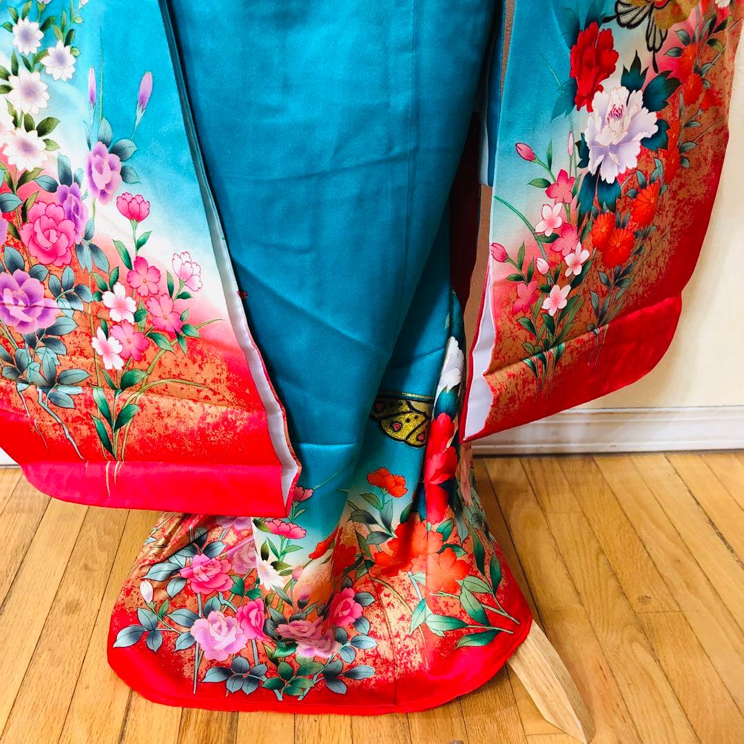 七五三7歳‼️豪華正絹Blue暈し‼️蝶々薔薇金彩金箔‼️完全フルセット✨プリンセス❤️