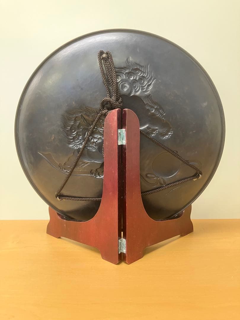 【玉川堂】額皿 大皿 唐獅子ニ手毬 新品未使用 鎚起 銅器 無形文化財 五代烙印