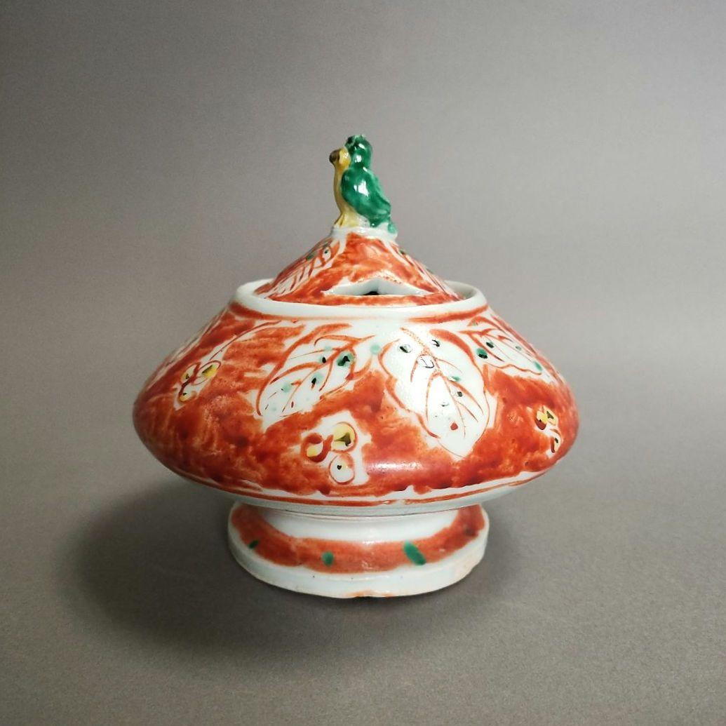 村田眞人(真人)　色絵木菟(みみずく)香炉　村田亀水