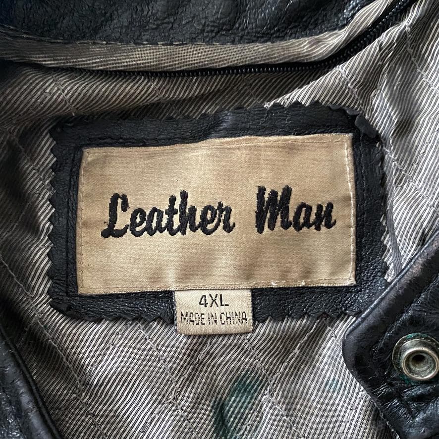 海外古着 レザー 本革 シングルライダースジャケット 4XL ブラック