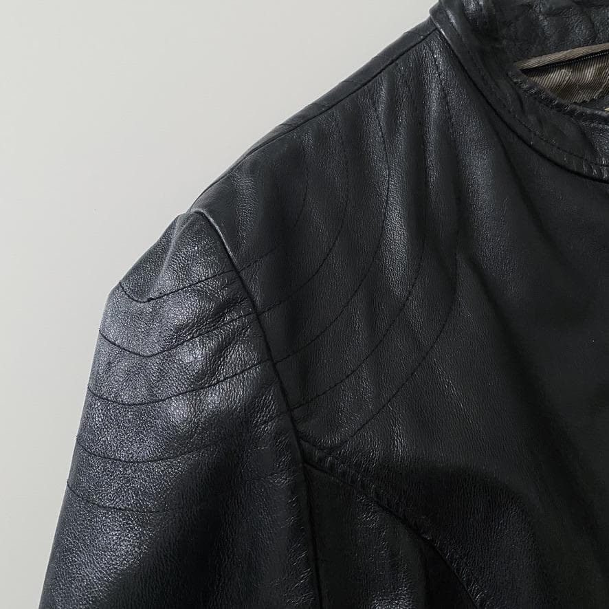 海外古着 レザー 本革 シングルライダースジャケット 4XL ブラック