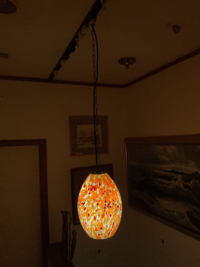 1960年代ヤマギワ・オリジナル「エッグ型ペンダントランプ」マグマ・オレンジ
