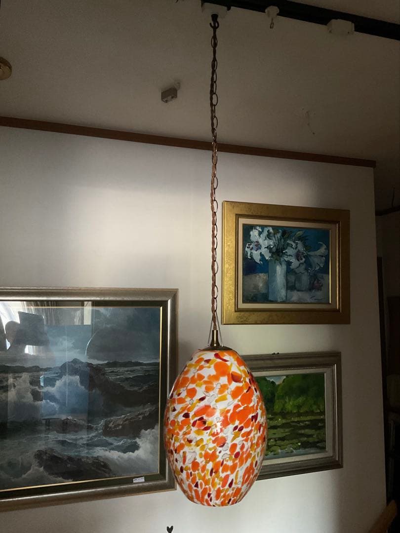 1960年代ヤマギワ・オリジナル「エッグ型ペンダントランプ」マグマ・オレンジ