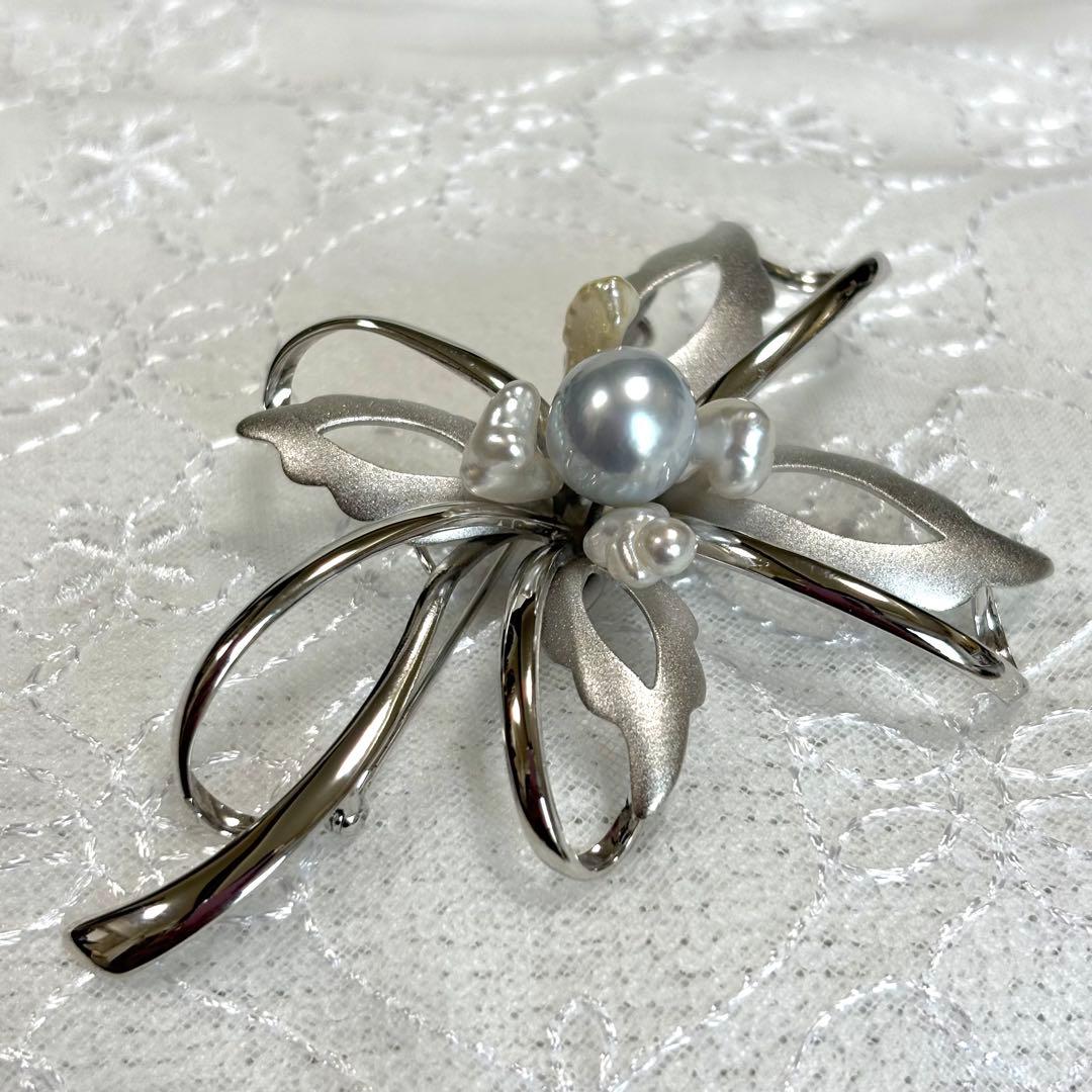 新品 GSTV 黒蝶真珠 白蝶ケシパール ブローチ ネックレストップ 箱/保証書