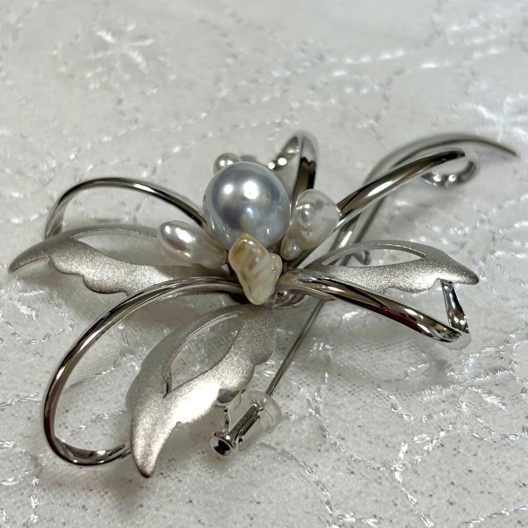 新品 GSTV 黒蝶真珠 白蝶ケシパール ブローチ ネックレストップ 箱/保証書