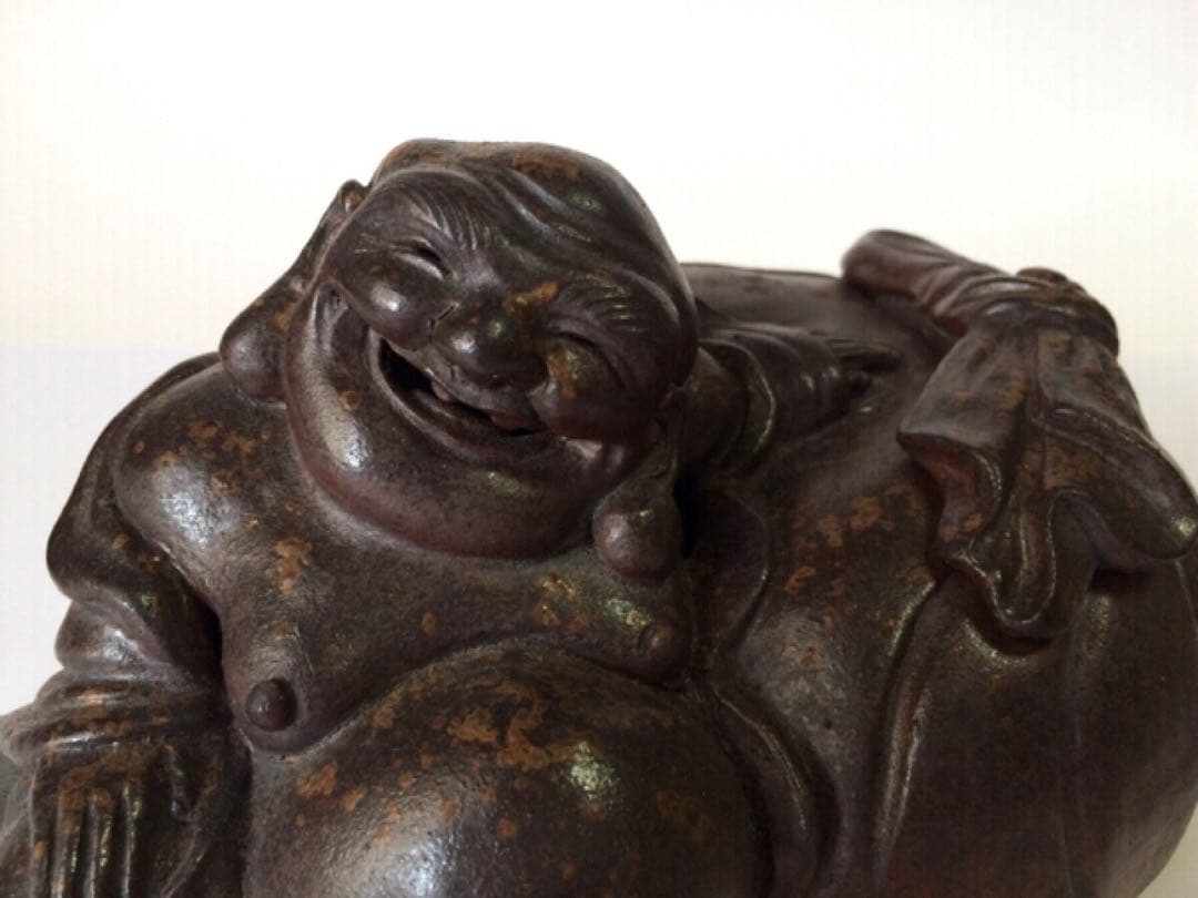 古備前　香炉 布袋】識箱付　備前焼 福の神 置物