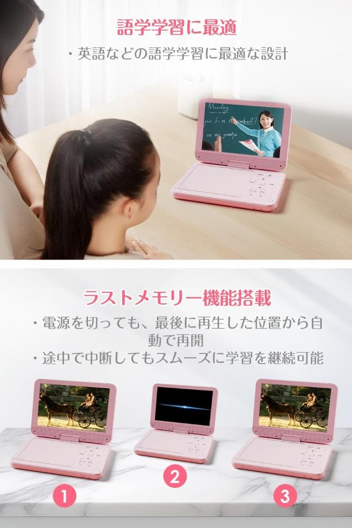 ポータブルDVDプレーヤー 10.5インチ 最大5H連続再生 リージョンフリー