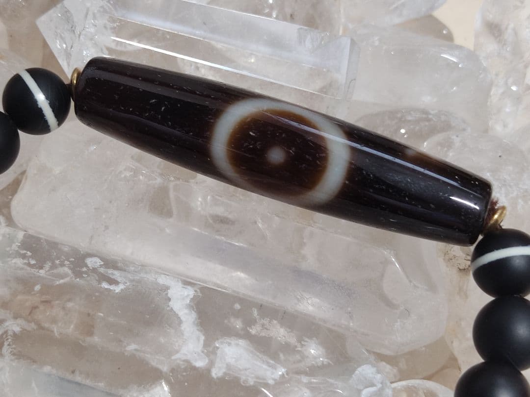 チベットジービーズ 西蔵天珠特殊龍三眼天珠(星)師珠タイガーアイズブレスレット