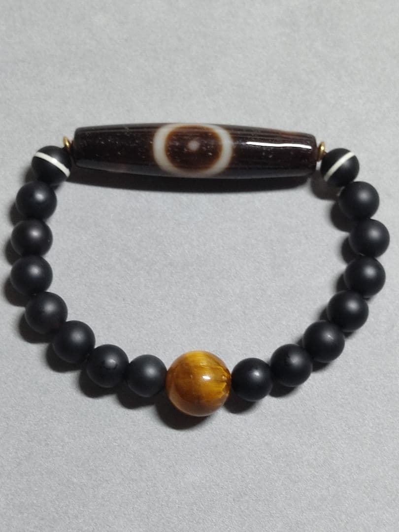 チベットジービーズ 西蔵天珠特殊龍三眼天珠(星)師珠タイガーアイズブレスレット
