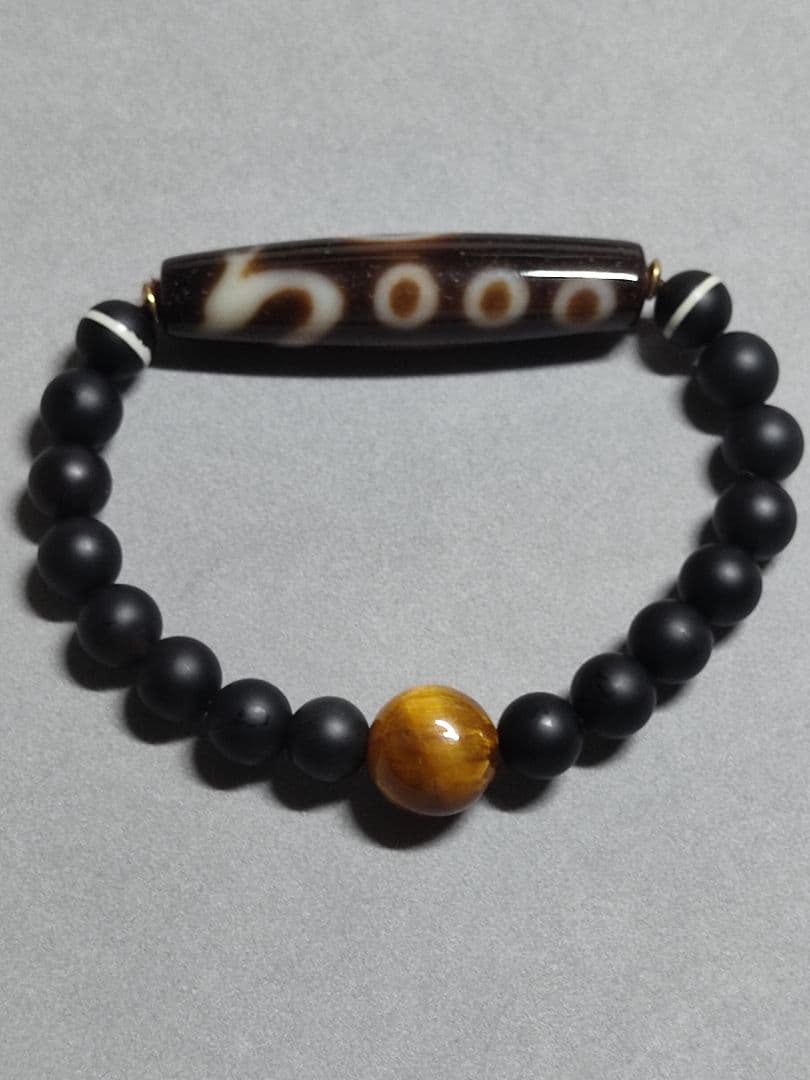 チベットジービーズ 西蔵天珠特殊龍三眼天珠(星)師珠タイガーアイズブレスレット