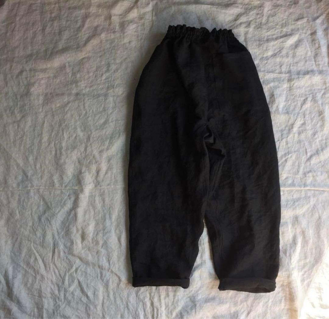 ハンドメイド❣️リネン100%ブラック もんぺパンツ