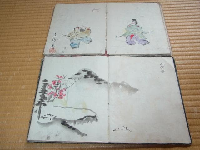 明治30年頃◆桐生市実業家『前原悠一郎』直筆 色付き水墨画集 2冊各100ページ