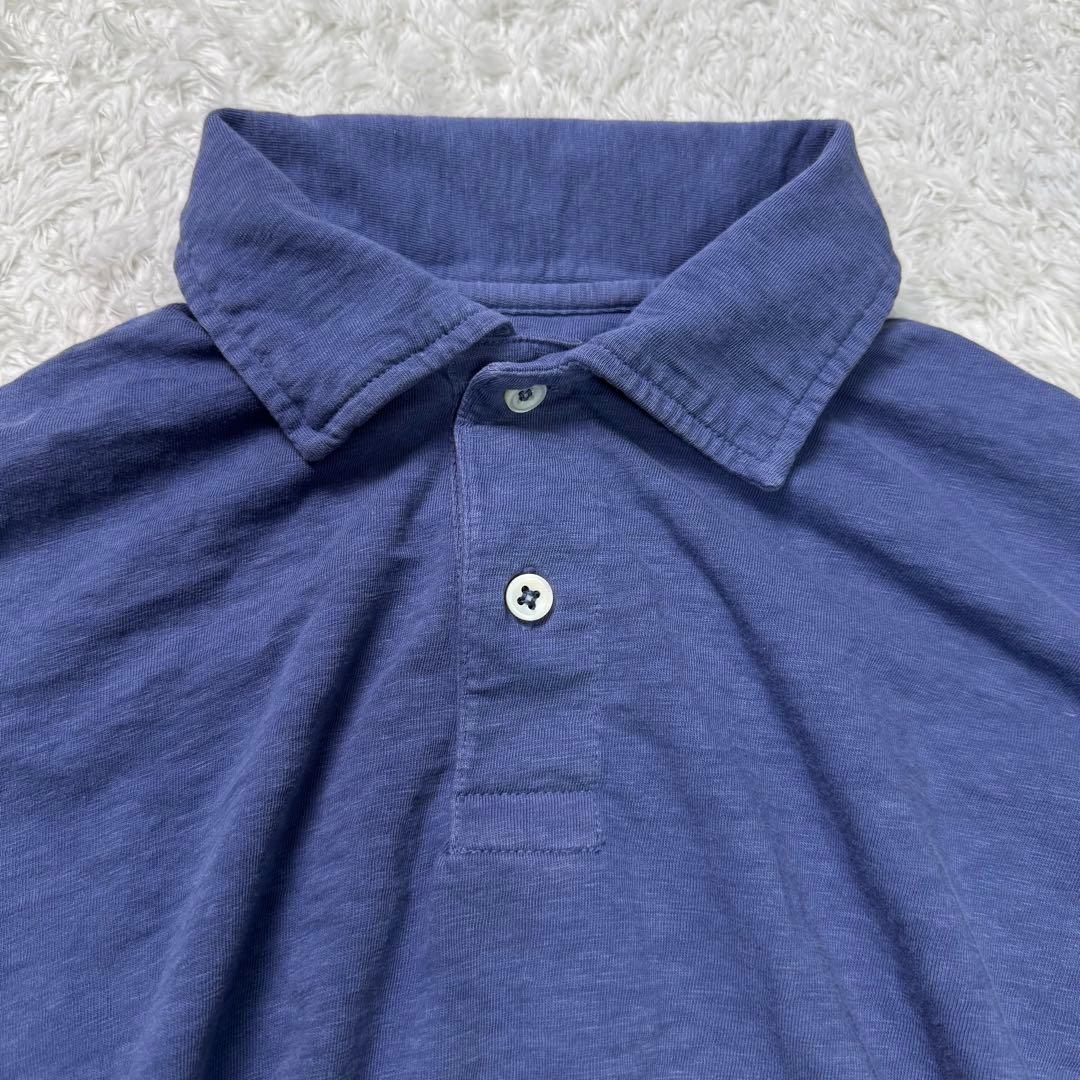 【美品】45R〈日本製〉ジンバブエコットンの45色天竺ポロシャツ　ロゴ刺繍　紺青