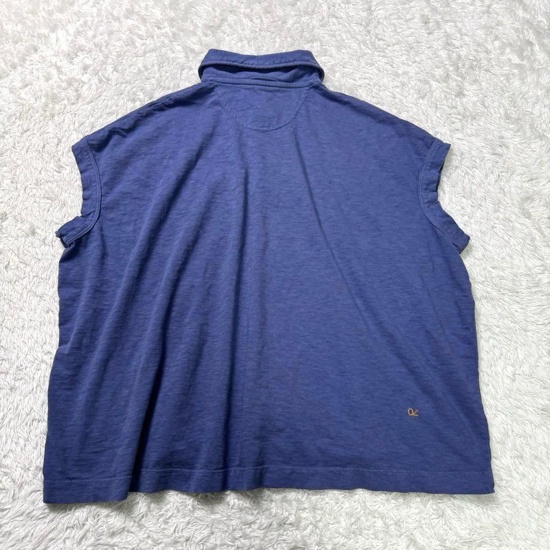 【美品】45R〈日本製〉ジンバブエコットンの45色天竺ポロシャツ　ロゴ刺繍　紺青