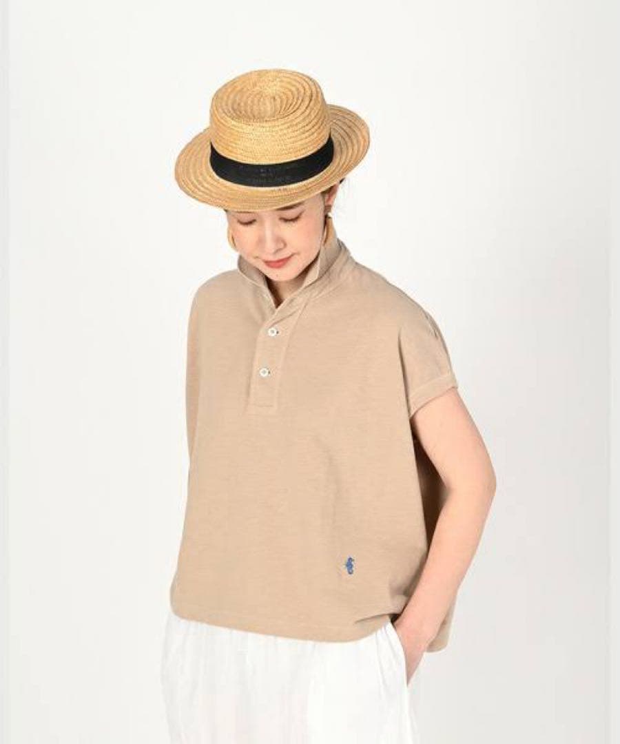 【美品】45R〈日本製〉ジンバブエコットンの45色天竺ポロシャツ　ロゴ刺繍　紺青