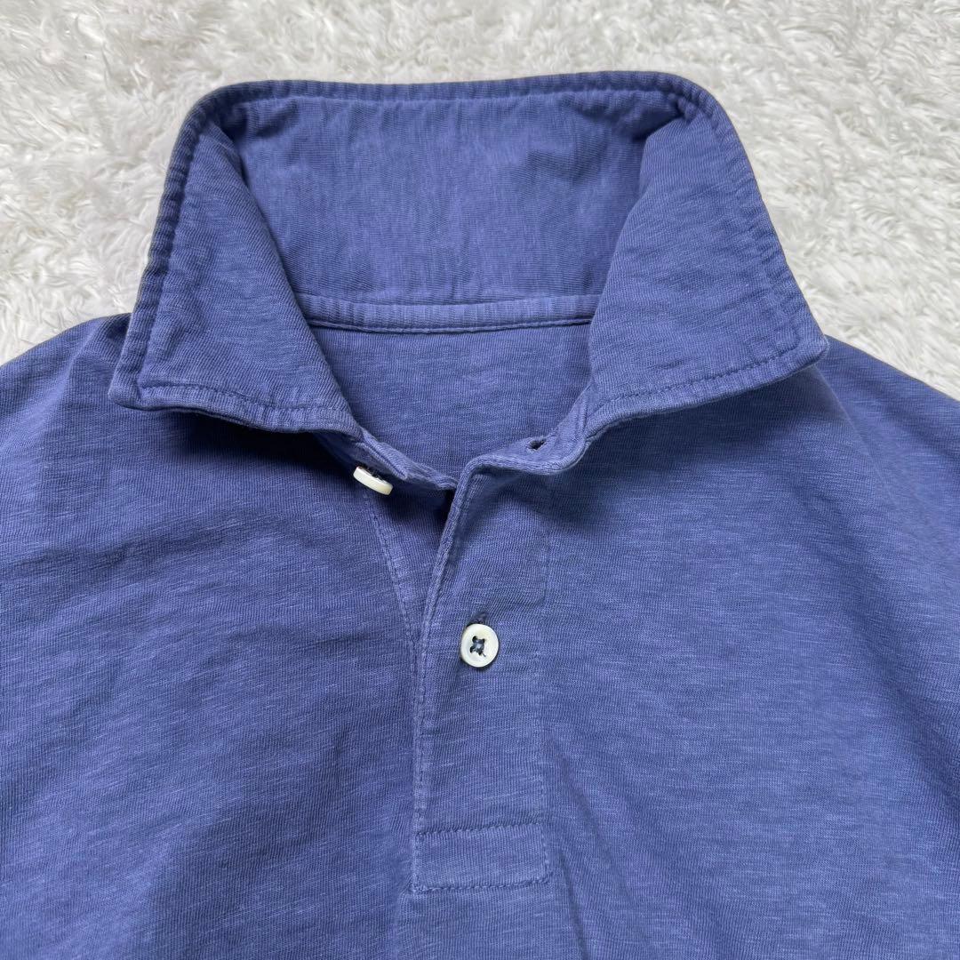 【美品】45R〈日本製〉ジンバブエコットンの45色天竺ポロシャツ　ロゴ刺繍　紺青