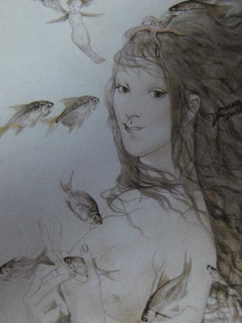 藤田嗣治、【La Sirene】、希少な額装用画集より、新品額装、マット額装付