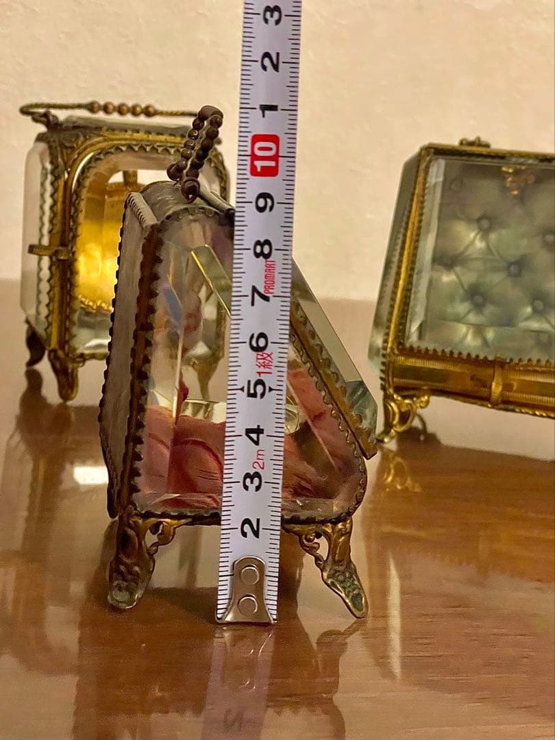 フランス　アンティーク　ジュエリー　ケース　ボックス　懐中時計　真鍮　ガラス