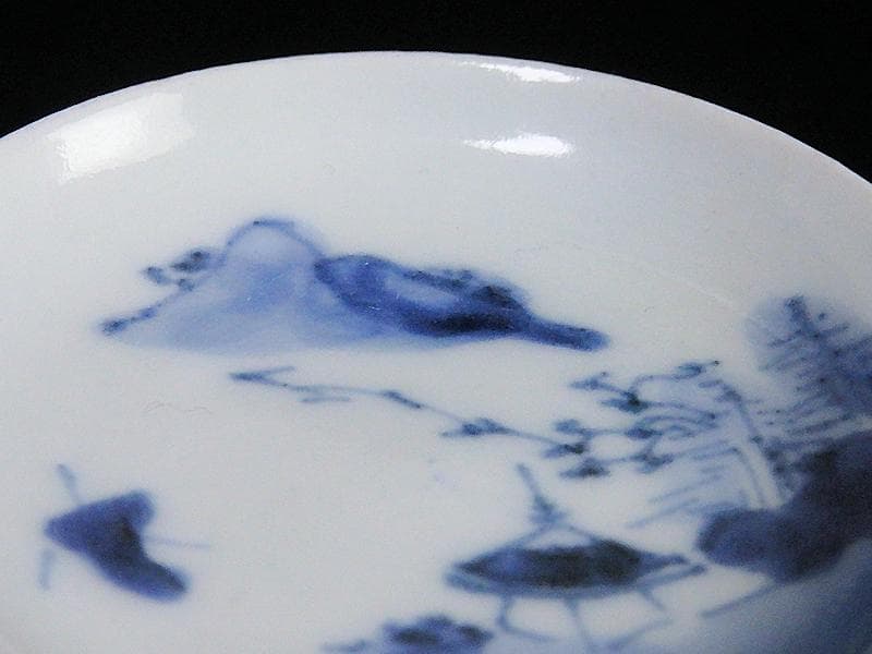 古伊万里　染付　東屋に山水の図　豆皿　A883AS-BWp