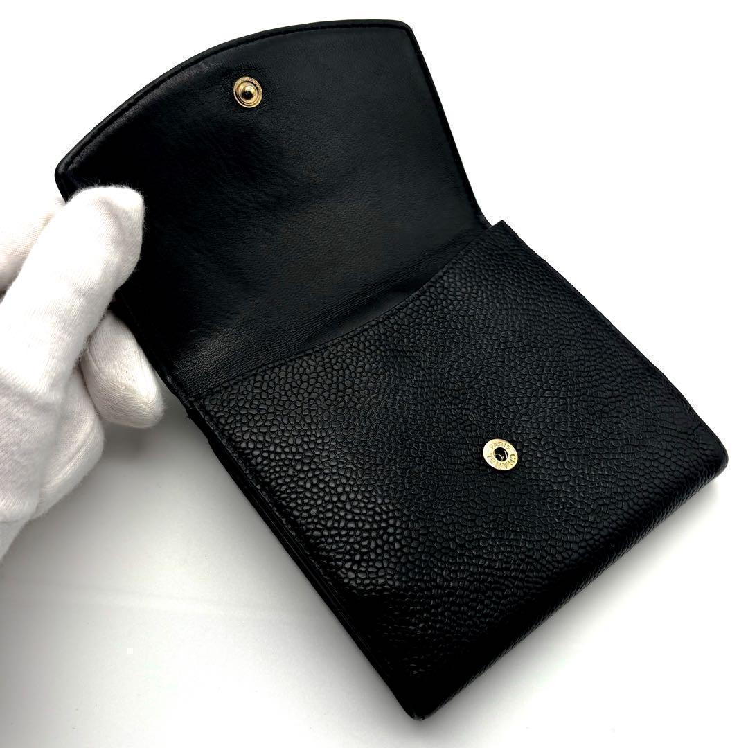 【美品✨】シャネル 財布 ココステッチ キャビア Wホック 二つ折 BL