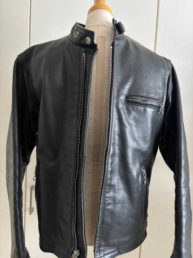 schott♡men'sブラックレザー シングルライダースジャケット