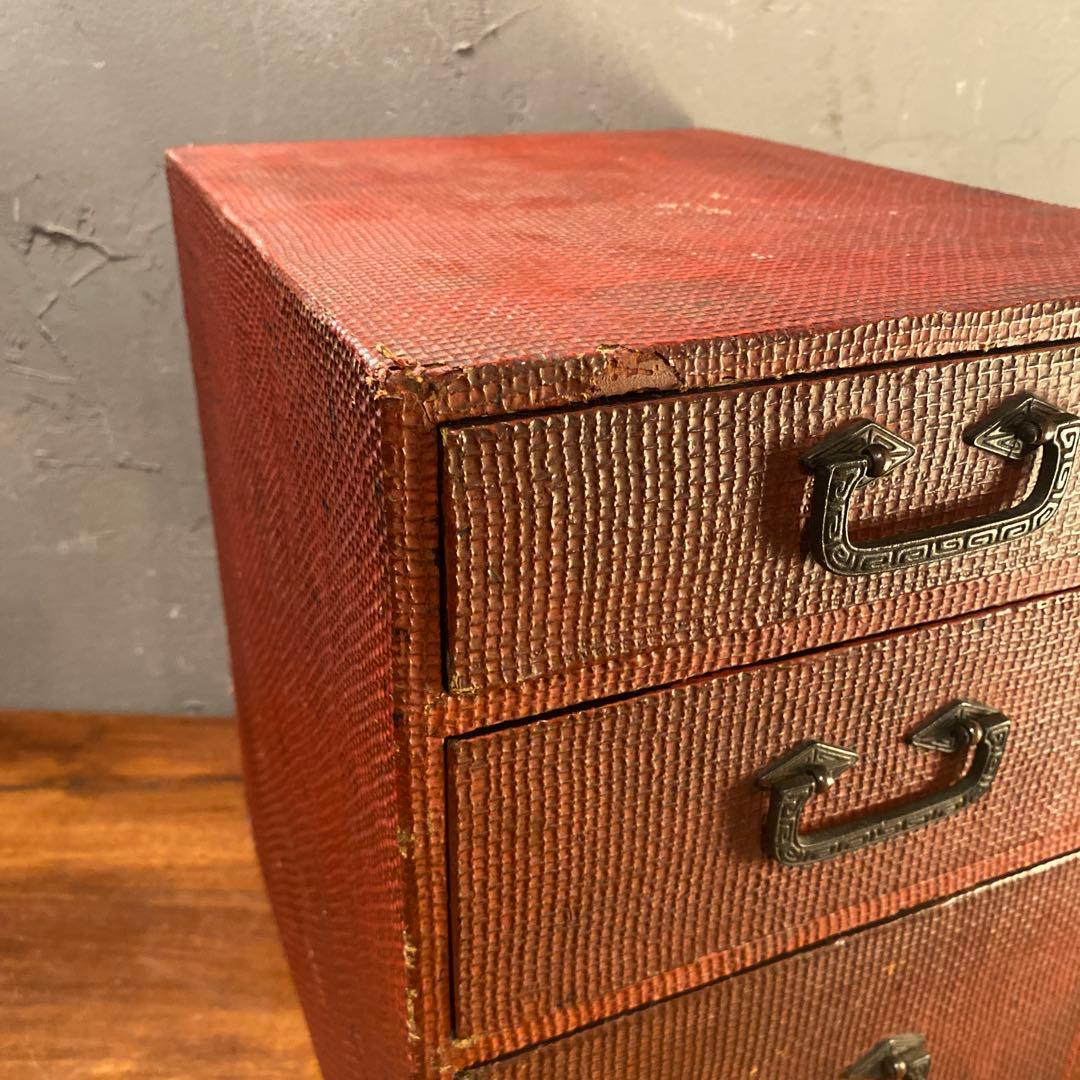 稀少 時代物 三段小引き出し 漆塗り 骨董品 古家具 古民家 蔵出し